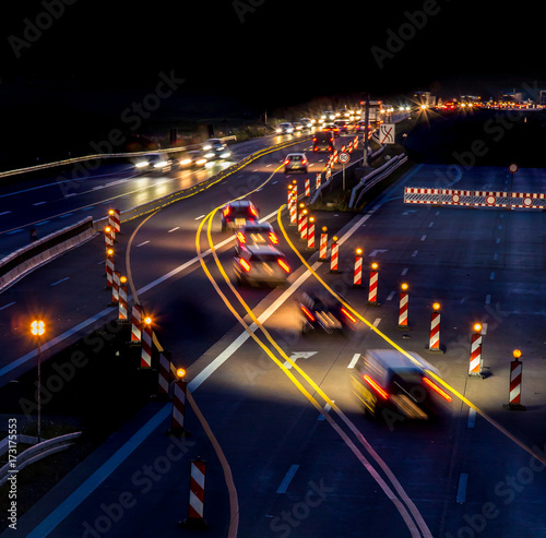 a construction site on a highway at night © Rainer Fuhrmann