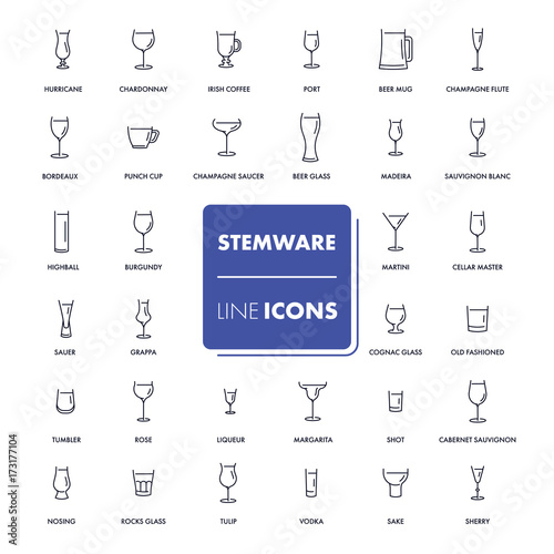 Line icons set. Stemware 