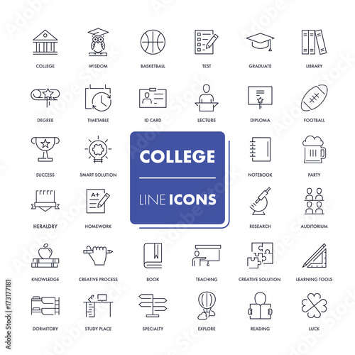 Line icons set. College