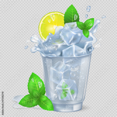 Faceted Glass of Mojito with Ice Illustration