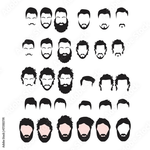 Hipster Vector Set, hair and beards,vector illustration set.