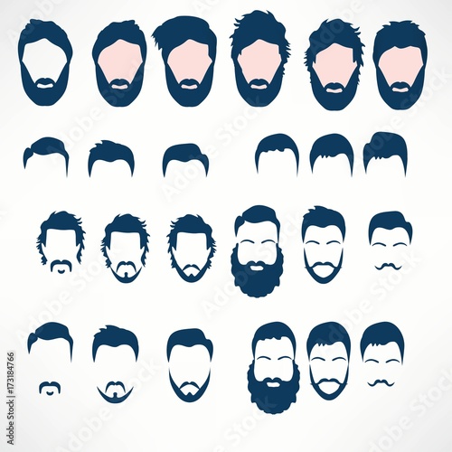 Hipster Vector Set, hair and beards,vector illustration set.