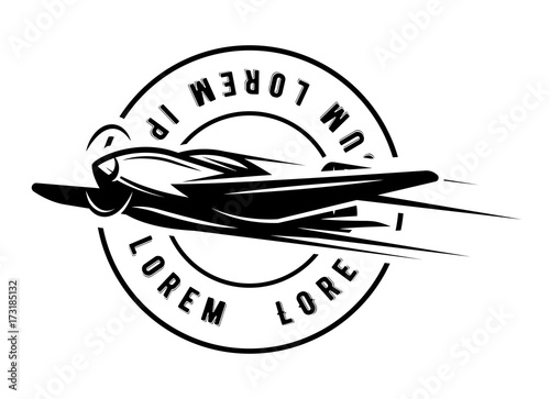 vector monochrome illustration with flying military aircraft