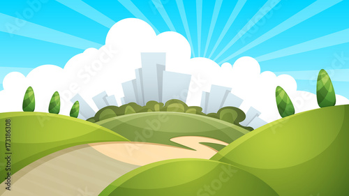 Landscape, city cloud sun Vector eps 10