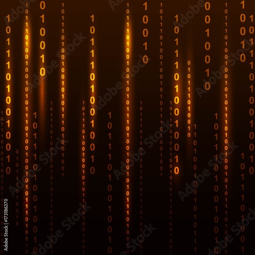 Abstract binary code on orange background of Matrix style