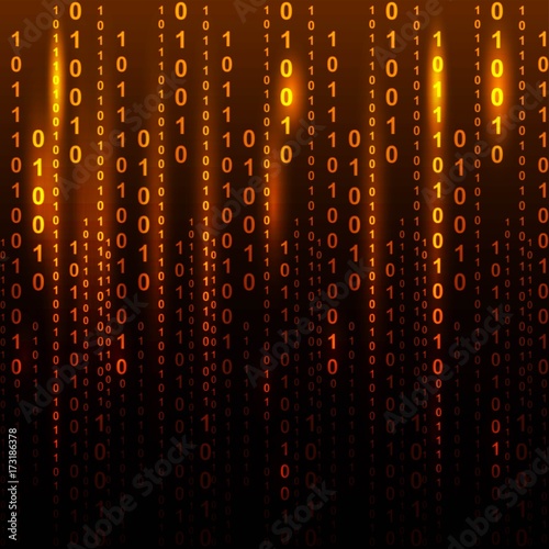 Abstract binary code on orange background of Matrix style