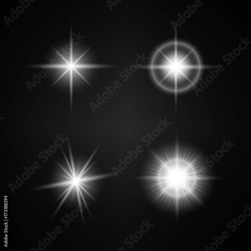 Vector Set of Different White Lights. Different Stars Collection. Star Lights
