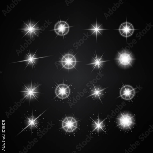 Vector Set of Different White Lights. Different Stars Collection. Star Lights
