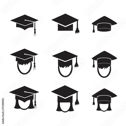 Graduation cap vector icons set. Illustration isolated for graphic and web design.