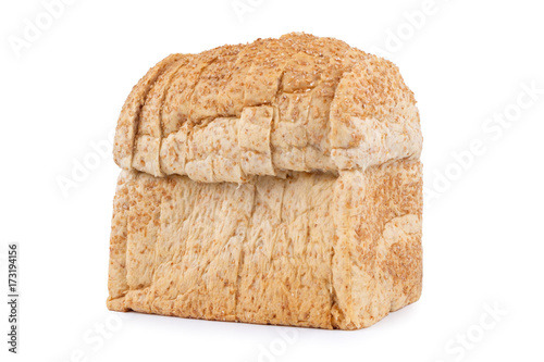 whole grain bread on white background