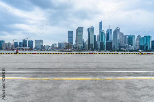 empty road floor with cityscape in Shanghai,China.