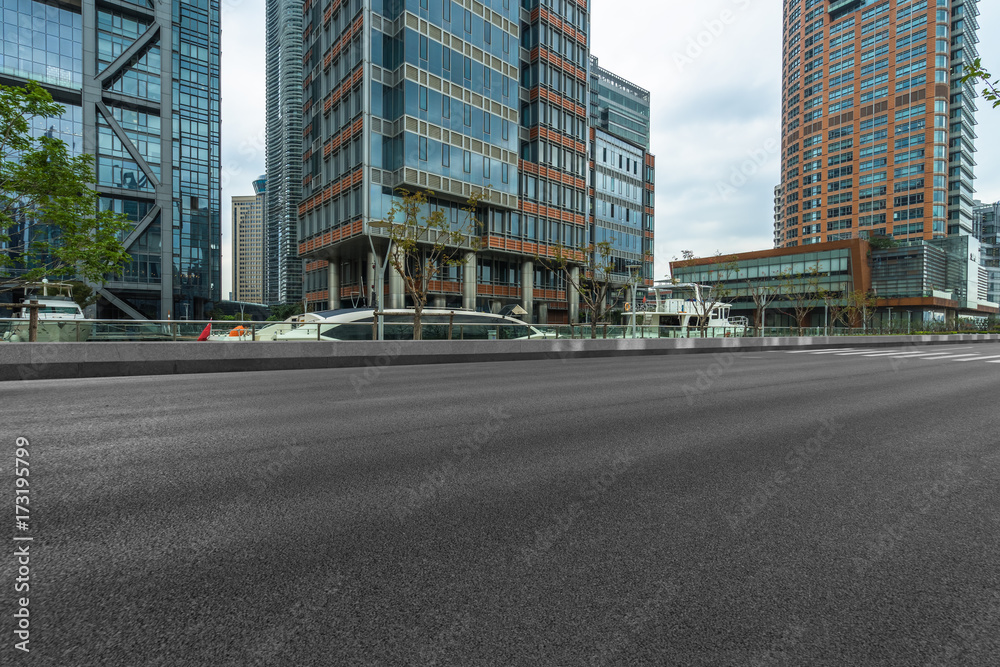 empty road and modern office buildings.