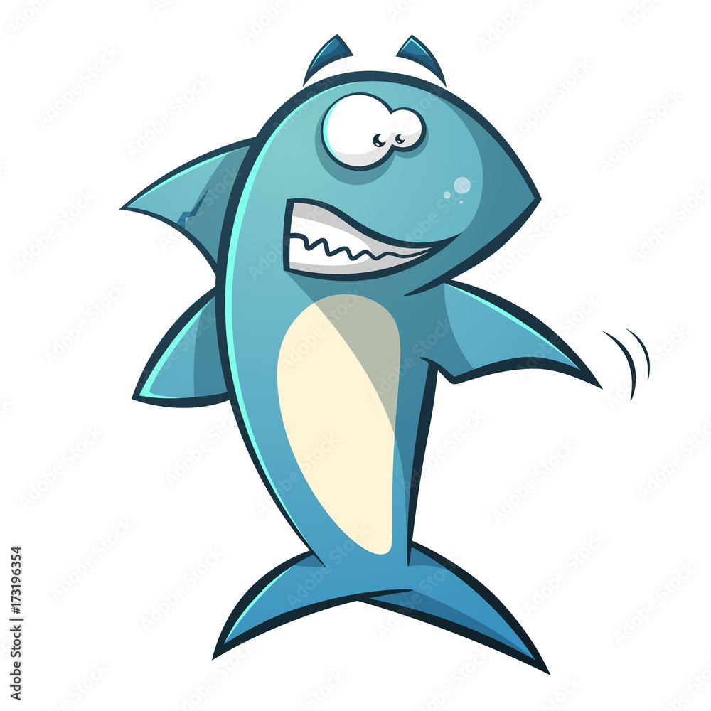Naklejka premium Black line cartoon shark illustration. Vector, eps 10