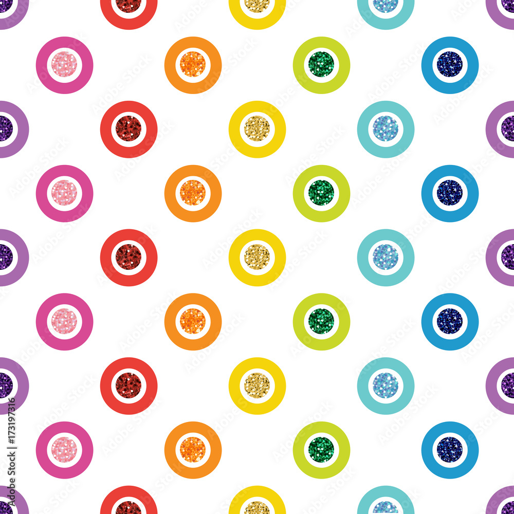 SEAMLESS RAINBOW COLORFUL DOT GLITTER ON WHITE BACKGROUND SEAMLESS RAINBOW COLORFUL DOT GLITTER ON WHITE BACKGROUND