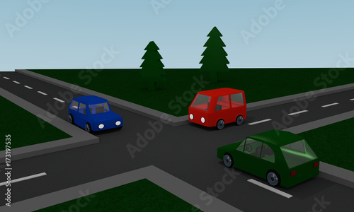 Kreuzung mit farbigen Autos