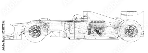 Racing car. Wire-frame. EPS10 format. Vector rendering of 3d