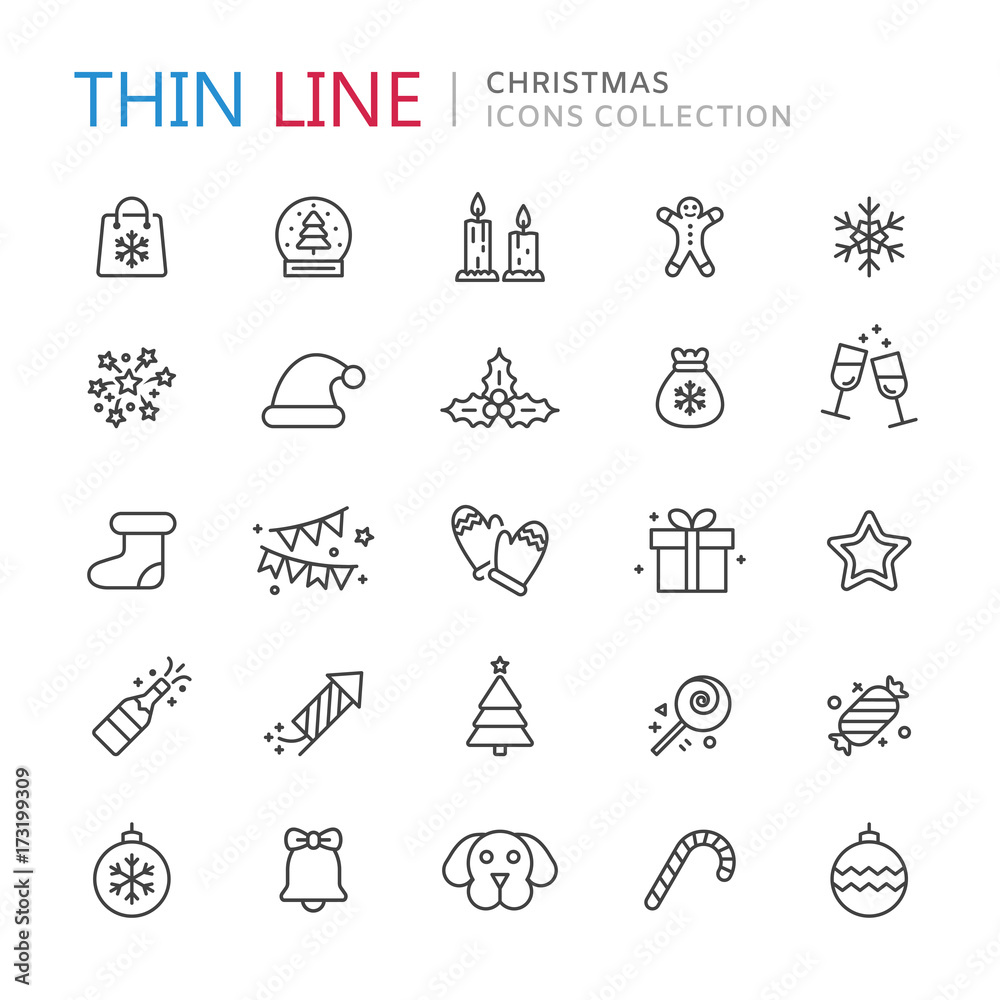 Collection of christmas thin line icons