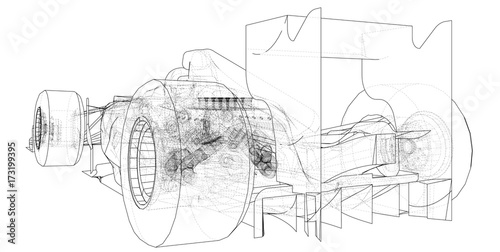 Race car. Wire-frame. EPS10 format. Vector created of 3d