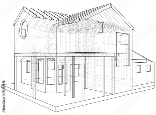 House drawing in vector. The contours of the house. Vector created of 3d.