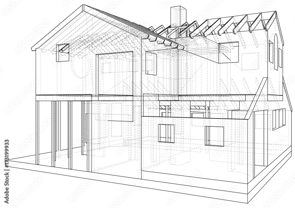 Vector sketch house on the white background. EPS 10. Vector created of 3d.