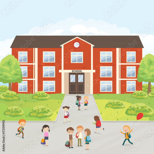 Group of elementary school kids in the school yard