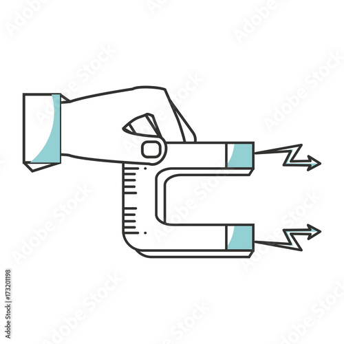 hand holding a magnet icon over white background vector illustration
