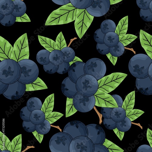 Seamless pattern with blueberries.