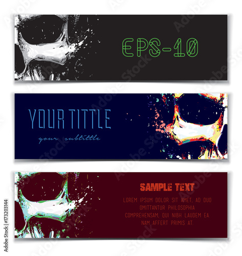 Skull Artistic Splatter Banners Black Dark Blue Green