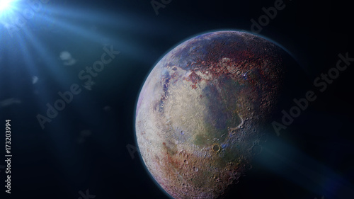 Fototapeta Naklejka Na Ścianę i Meble -  beautiful alien planet orbiting a bright distant star