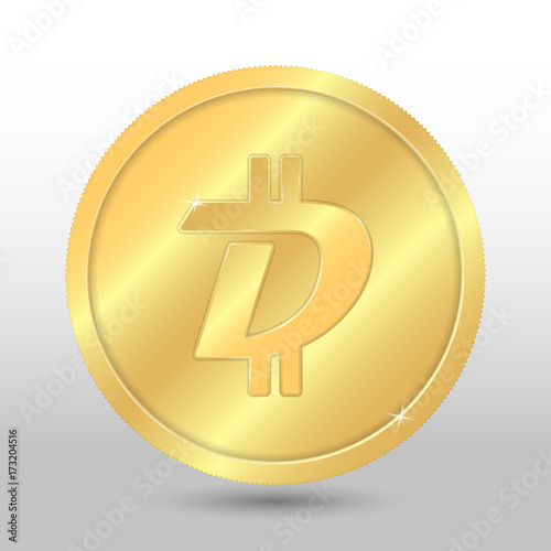 Gold vector digibyte coin on a gray background. Virtual currency