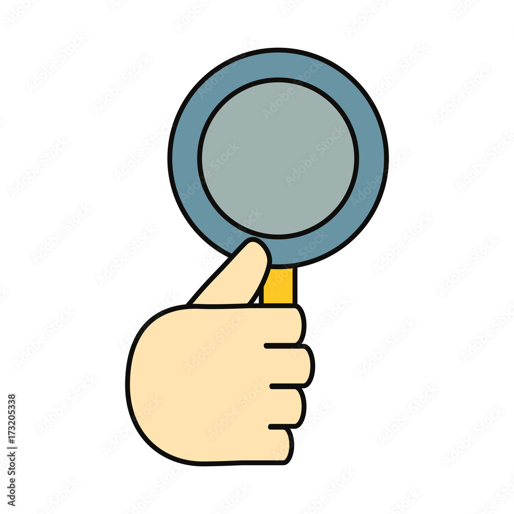 hand holding a magnifying glass icon over white background vector illustration hand holding a magnifying glass icon over white background vector illustration