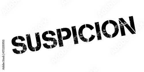 Suspicion rubber stamp. Grunge design with dust scratches. Effects can be easily removed for a clean, crisp look. Color is easily changed.