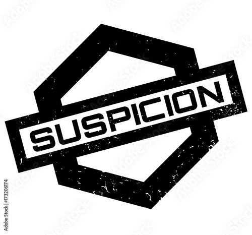 Suspicion rubber stamp. Grunge design with dust scratches. Effects can be easily removed for a clean, crisp look. Color is easily changed.