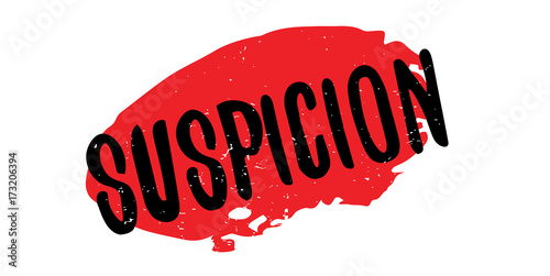Suspicion rubber stamp. Grunge design with dust scratches. Effects can be easily removed for a clean, crisp look. Color is easily changed.