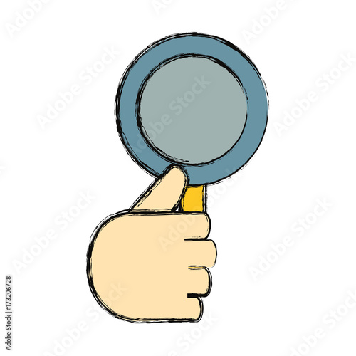 hand holding a magnifying glass icon over white background vector illustration