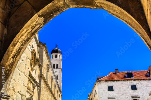 Old monument Dubrovnik town. / View at architecture in famous tourist destination in Europe, Dubrovnik old town. photo