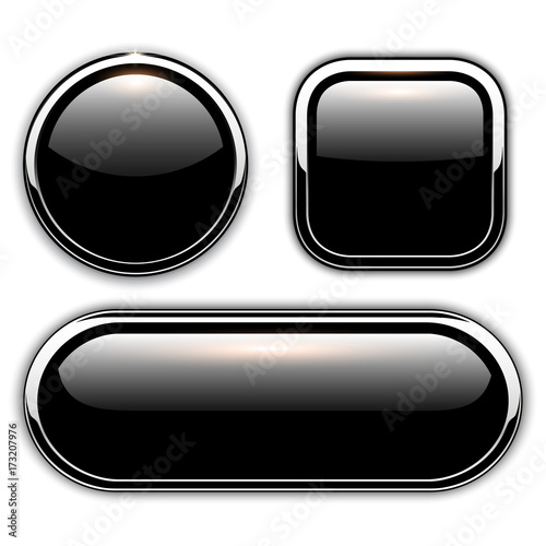 Glossy black buttons with metallic chrome elements,