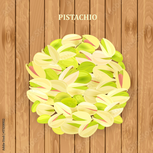 vintage banner with fresh pistachios on wooden background for yo