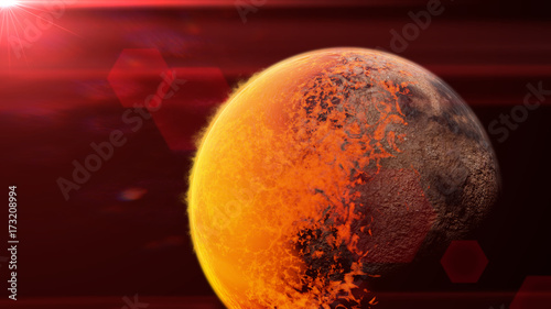 Fototapeta Naklejka Na Ścianę i Meble -  exoplanet TRAPPIST-1b, tidally locked alien planet lit by a dwarf star