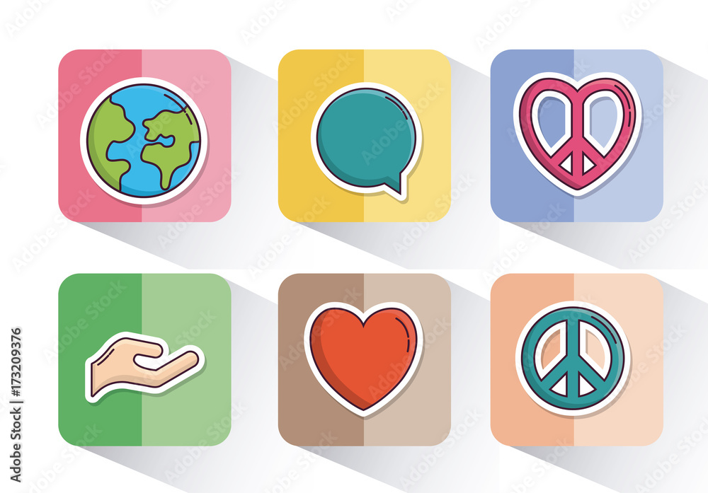peace related icons over colorful squares and white background vector illustration peace related icons over colorful squares and white background vector illustration