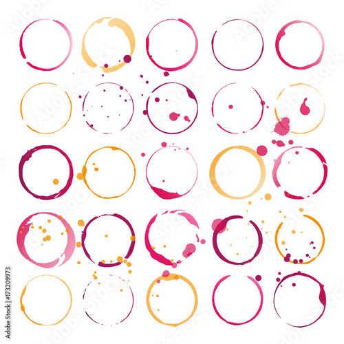 Set of wine stains and splatters. Vector illustration.