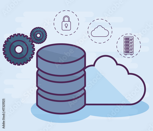 database disk storage and cloud icon over white background colorful design vector illustration