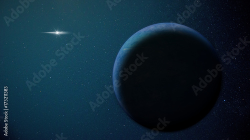 Fototapeta Naklejka Na Ścianę i Meble -  the hypothetical planet nine in front of stars lit by the far away Sun