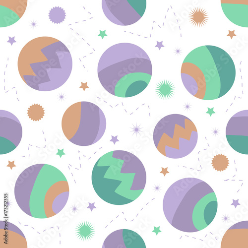 Fototapeta Naklejka Na Ścianę i Meble -  seamless colorful abstarct planet with silver dot glitter pattern on white background