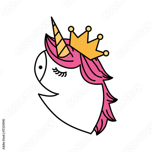 fantasy unicornn horned and crown fantasy decoration vector illustration