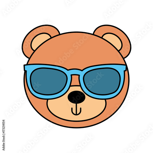 cute bear with sunglasses teddy face toy gift vector illustration