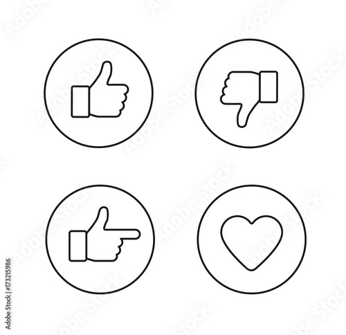 Thumbs up thin line icons set. Outline style circle vector icons isolated on white background