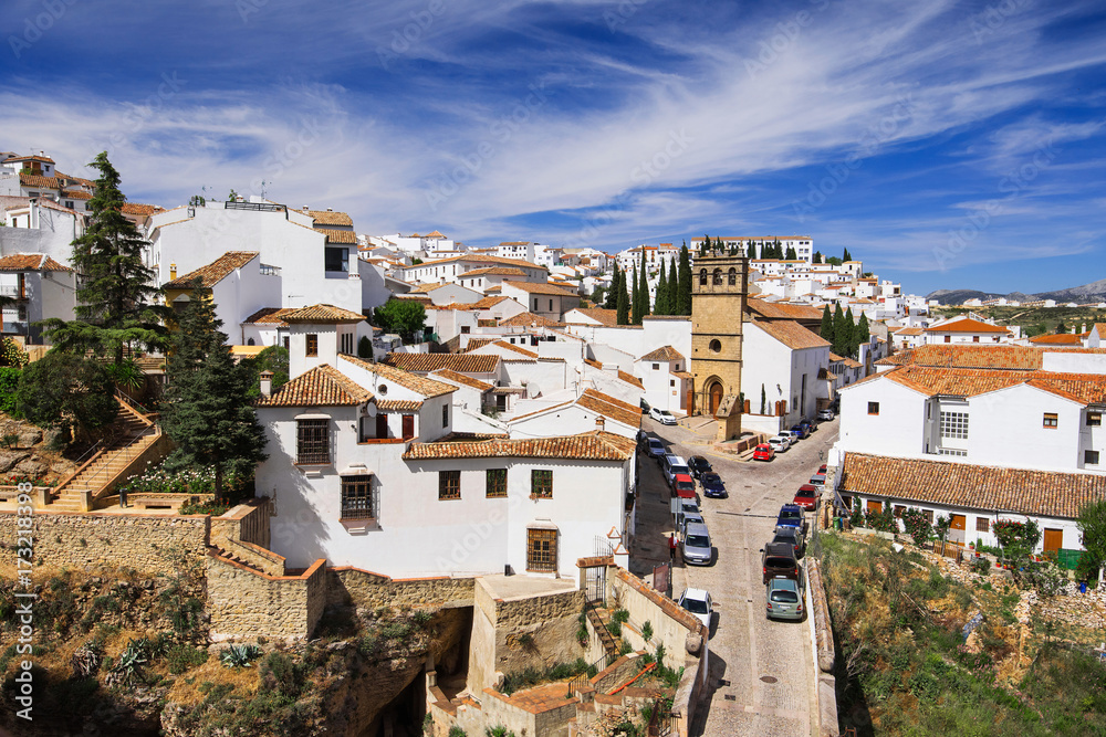 View of Ronda village, one of the famous white villages (Pueblos Blancos) of Andalucia, Spain