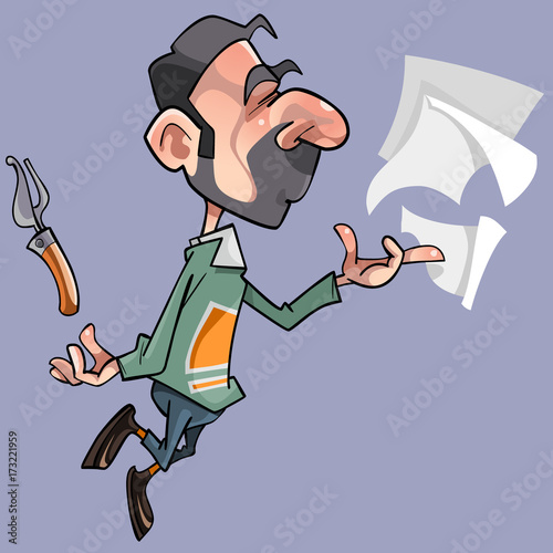 cartoon male poet with sheets and pen pen