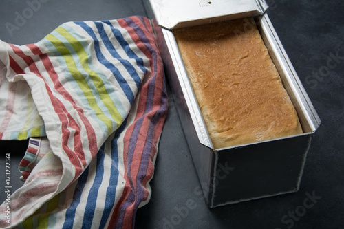 Pain de mie in a baking pan